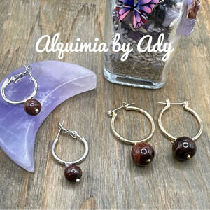 Red Tiger’s eye dangle spheres hoops earrings/ silver gold bohemian